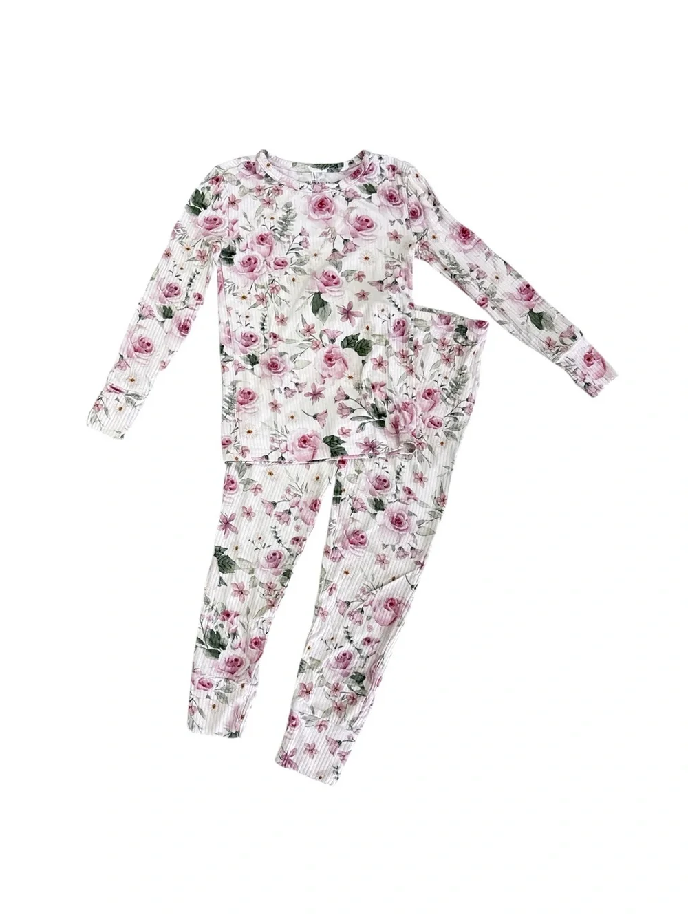 Posh Peanut Floral Ribbed Pajama Set – Size 5T-6T
